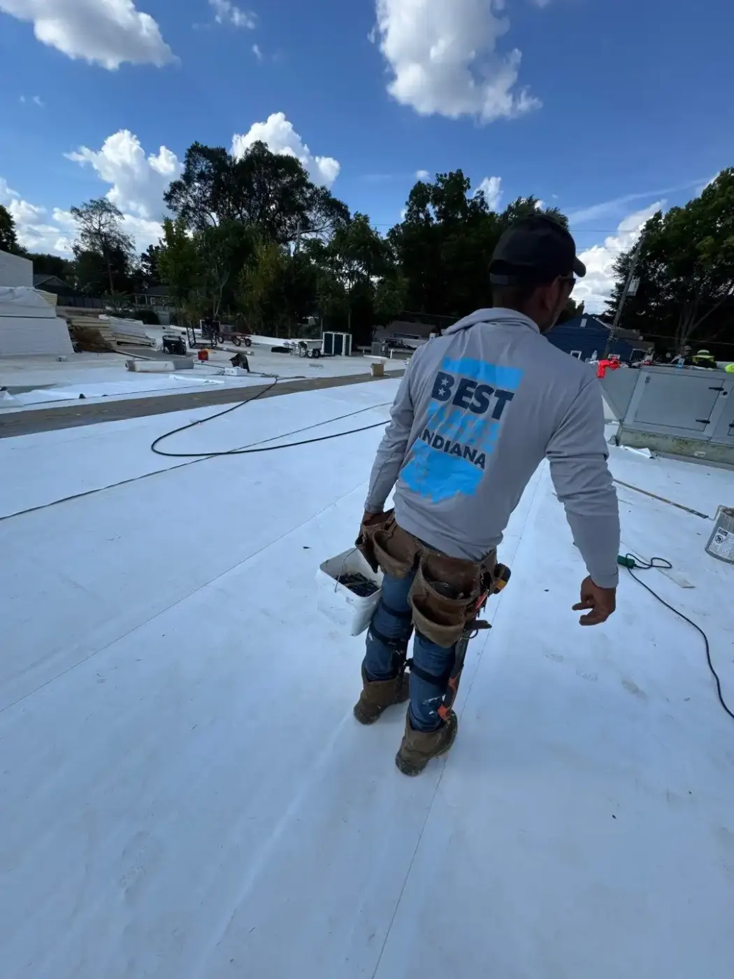 Tarping and dry-in on a Crawfordsville commercial roof