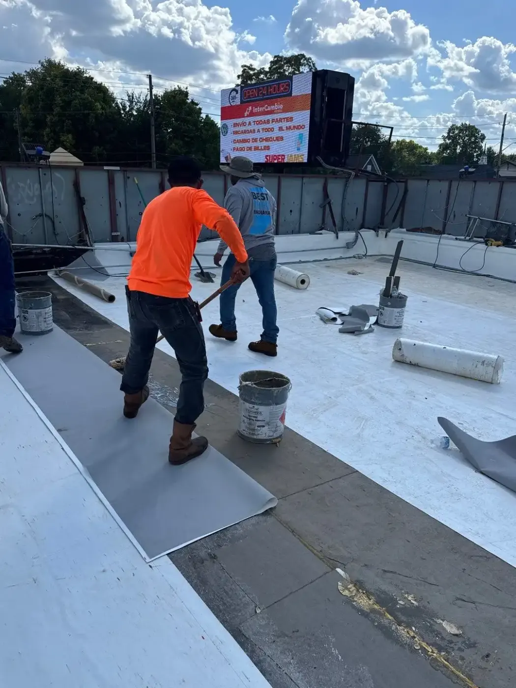 Tarping and dry-in on a Crawfordsville commercial roof